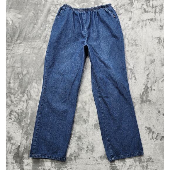 Vintage Chic Jeans Womens 18W Blue Dark Wash Pull On High Rise Straight Comfort - Picture 1 of 11